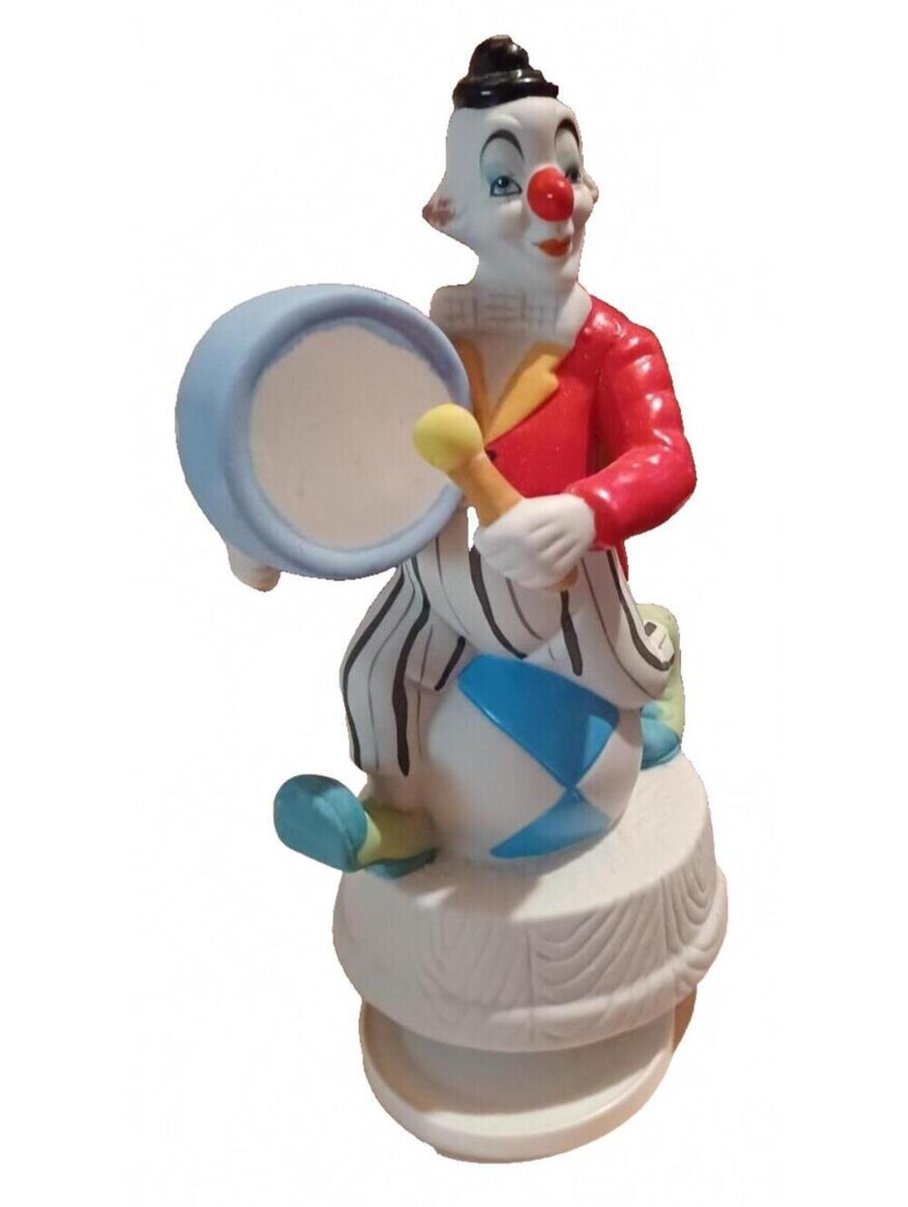 Circus Clown Playing Drums Musical Figurine Vintage Collectible.